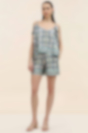 Cobalt Blue Twill Mediterranean Printed Top by TANGERINE at Pernia's Pop Up Shop