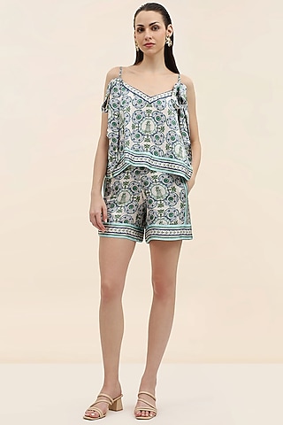 Multicoloured Twill Mediterranean Printed Top by Taangerine Tiger