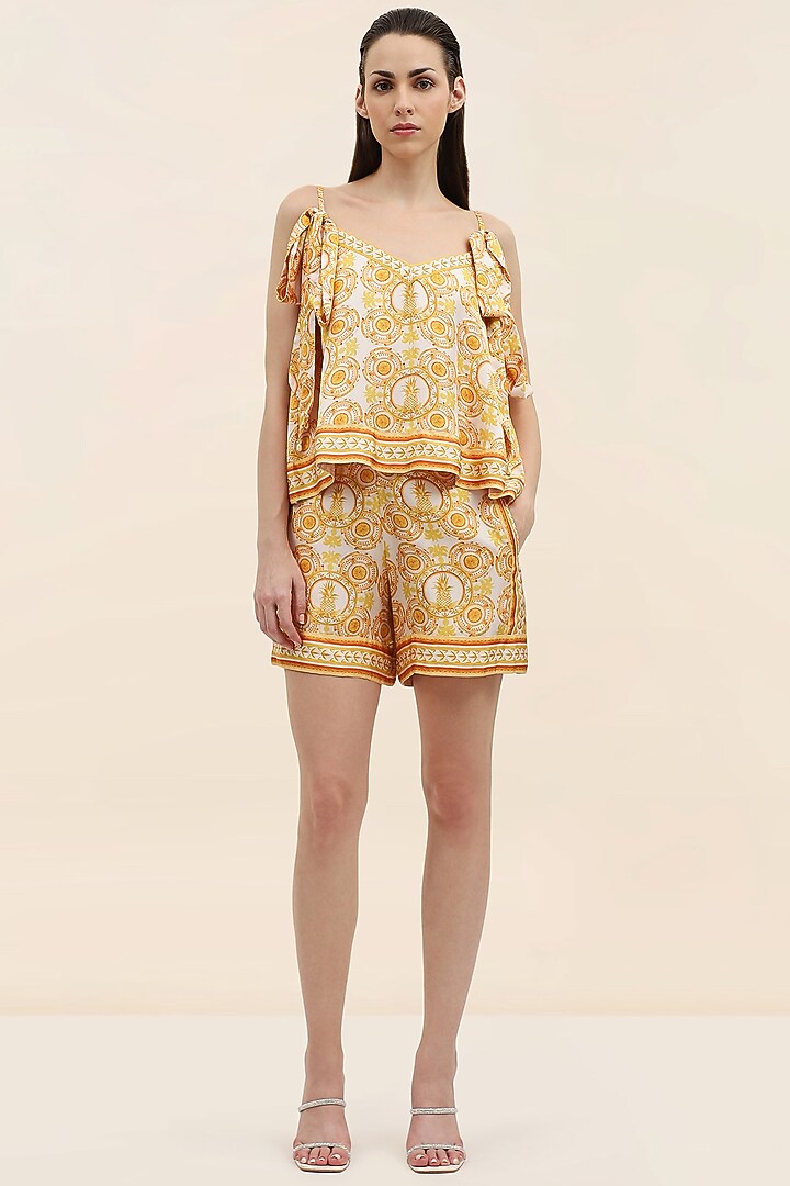 Yellow Twill Mediterranean Printed Top by TANGERINE at Pernia's Pop Up Shop