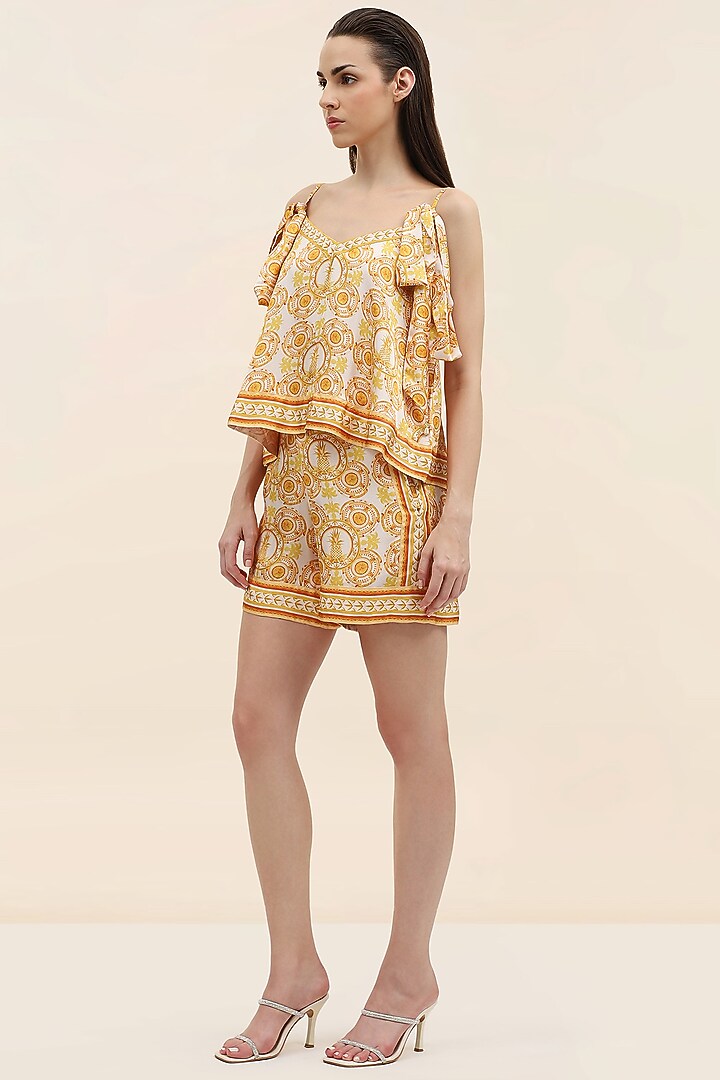 Yellow Twill Mediterranean Printed Top by TANGERINE at Pernia's Pop Up Shop