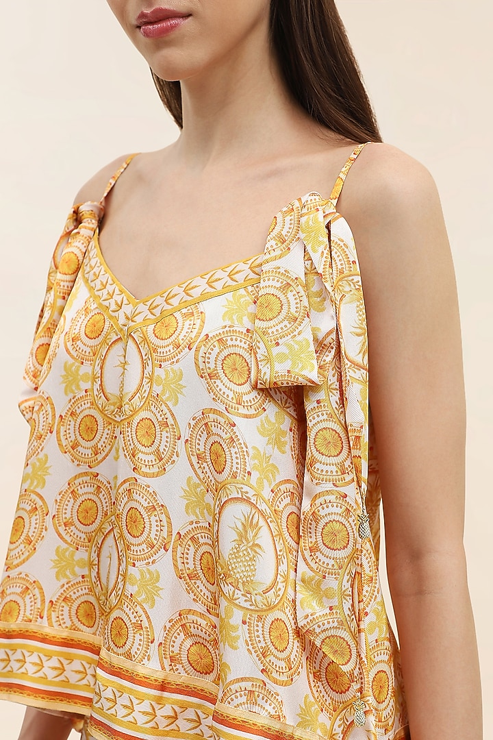 Yellow Twill Mediterranean Printed Top by TANGERINE at Pernia's Pop Up Shop