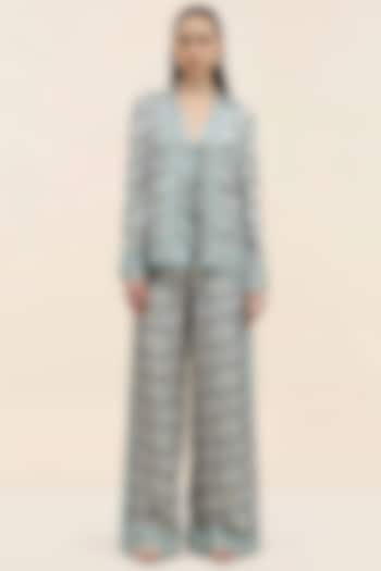 Azure Blue Twill Printed Shirt by TANGERINE at Pernia's Pop Up Shop