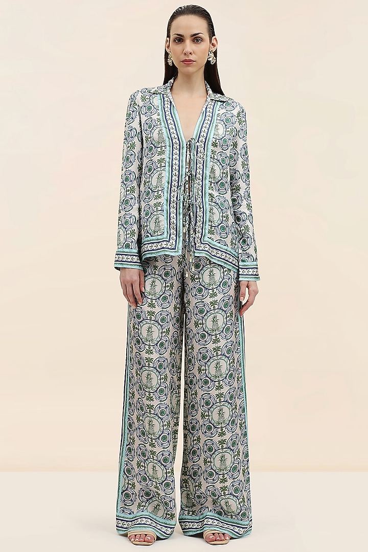 Azure Blue Twill Printed Shirt by TANGERINE at Pernia's Pop Up Shop