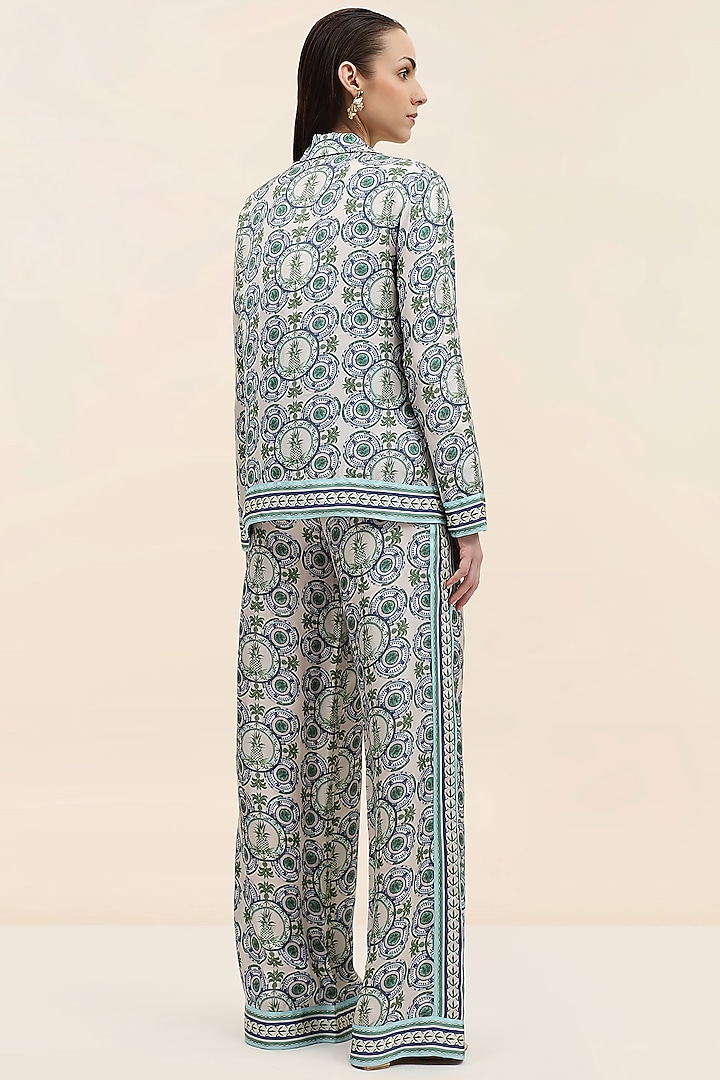 Azure Blue Twill Printed Shirt by TANGERINE at Pernia's Pop Up Shop
