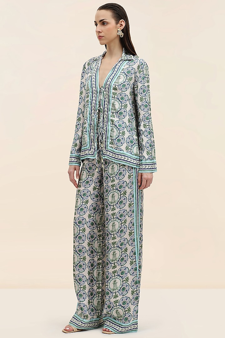 Azure Blue Twill Printed Shirt by TANGERINE at Pernia's Pop Up Shop