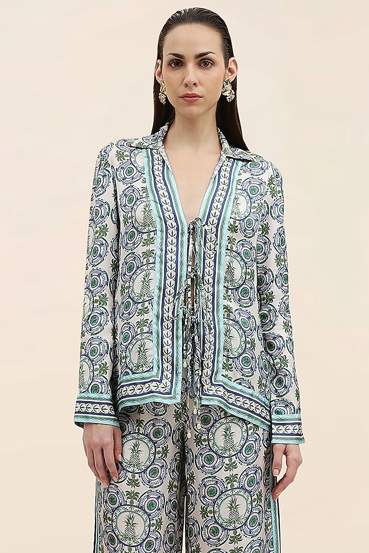 Azure Blue Twill Printed Shirt by TANGERINE at Pernia's Pop Up Shop
