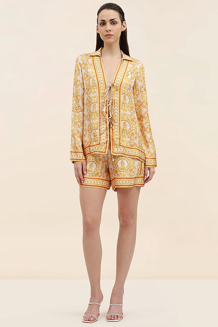 Yellow Twill Printed Shirt by TANGERINE  at Pernia's Pop Up Shop