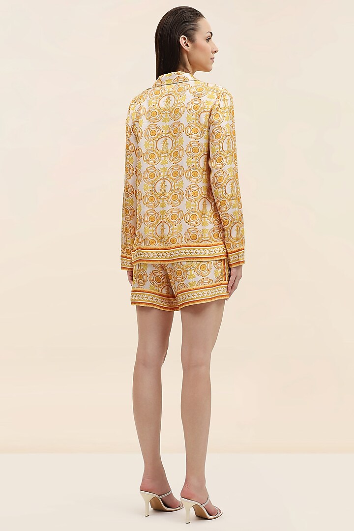 Yellow Twill Printed Shirt by TANGERINE at Pernia's Pop Up Shop