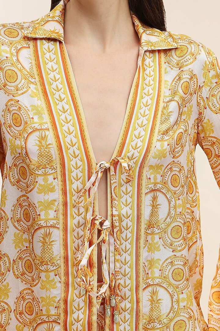 Yellow Twill Printed Shirt by TANGERINE at Pernia's Pop Up Shop