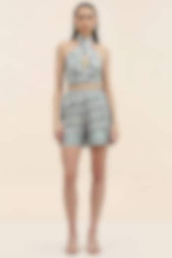 Azure Blue Twill Printed Co-Ord Set by TANGERINE at Pernia's Pop Up Shop