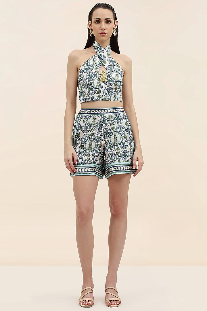 Azure Blue Twill Printed Co-Ord Set by TANGERINE at Pernia's Pop Up Shop