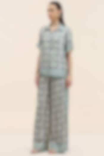 Azure Blue Twill Printed Co-Ord Set by TANGERINE  at Pernia's Pop Up Shop