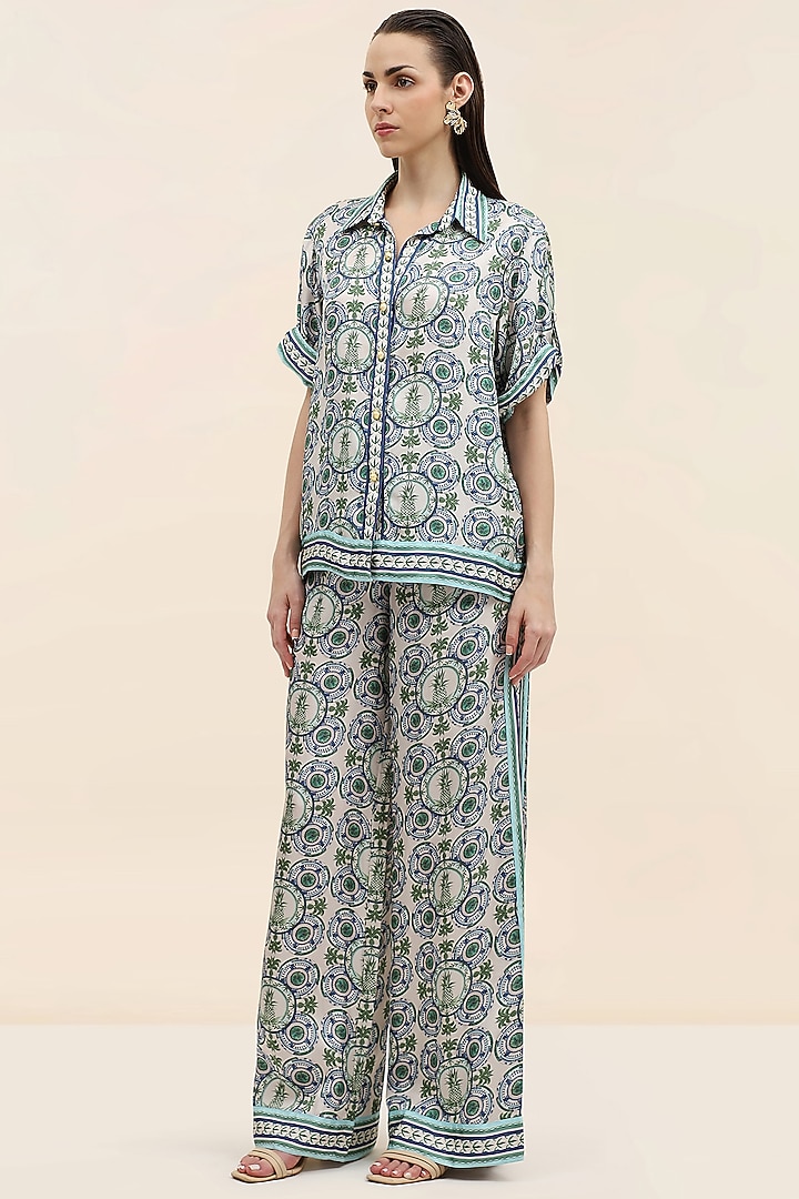 Azure Blue Twill Printed Co-Ord Set by TANGERINE  at Pernia's Pop Up Shop