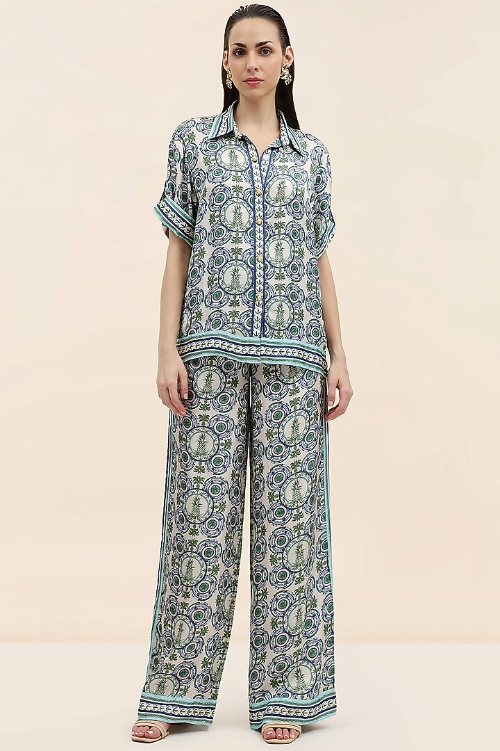 Azure Blue Twill Printed Co-Ord Set by TANGERINE at Pernia's Pop Up Shop