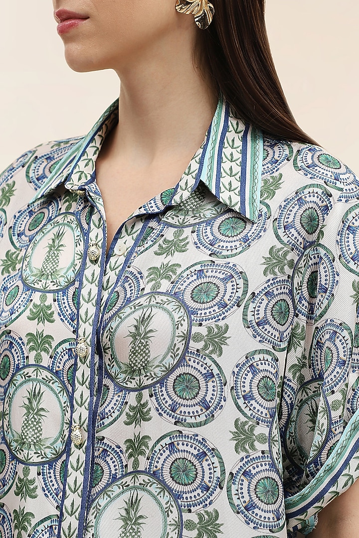 Azure Blue Twill Printed Co-Ord Set by TANGERINE at Pernia's Pop Up Shop