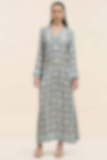 Azure Blue Twill Printed Kaftan by TANGERINE  at Pernia's Pop Up Shop