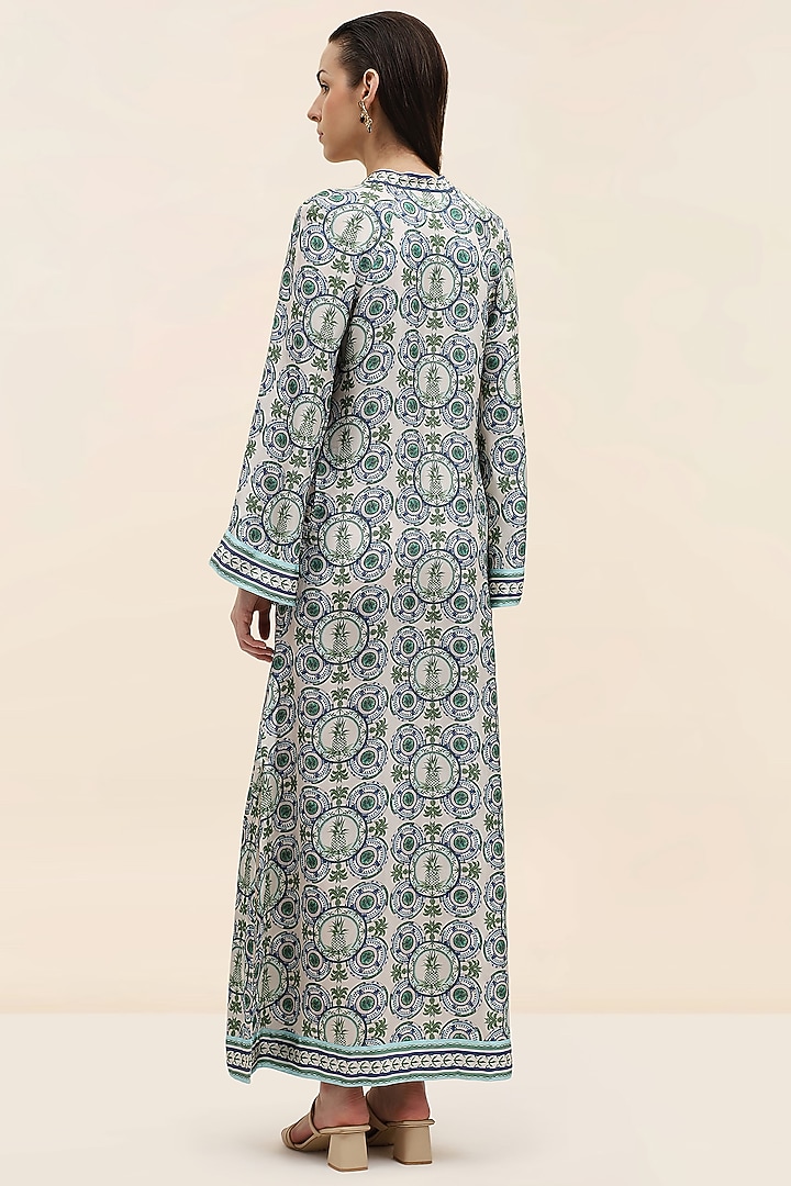 Azure Blue Twill Printed Kaftan by TANGERINE at Pernia's Pop Up Shop