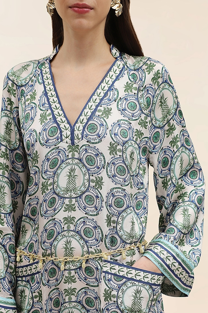 Azure Blue Twill Printed Kaftan by TANGERINE at Pernia's Pop Up Shop
