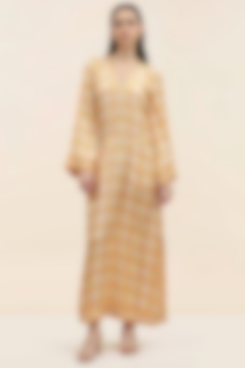 Yellow Twill Printed Kaftan by TANGERINE at Pernia's Pop Up Shop