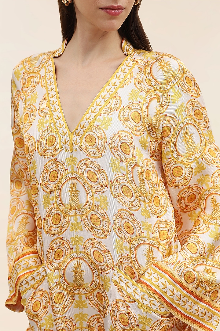 Yellow Twill Printed Kaftan by TANGERINE  at Pernia's Pop Up Shop