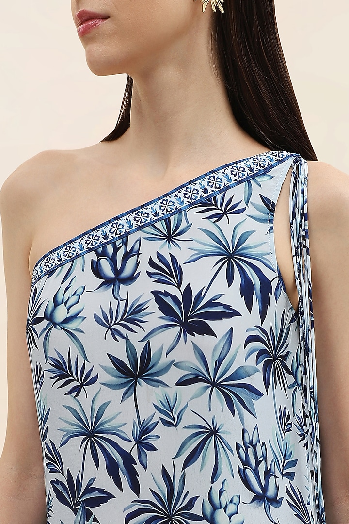 Blue Crepe Palm Printed Maxi Summer Dress by TANGERINE at Pernia's Pop Up Shop