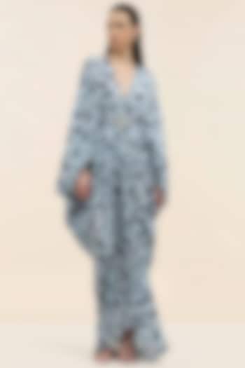 Blue Crepe Palm Printed Kaftan by TANGERINE at Pernia's Pop Up Shop