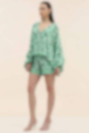 Sage Green Crepe Floral Printed Co-Ord Set by TANGERINE at Pernia's Pop Up Shop