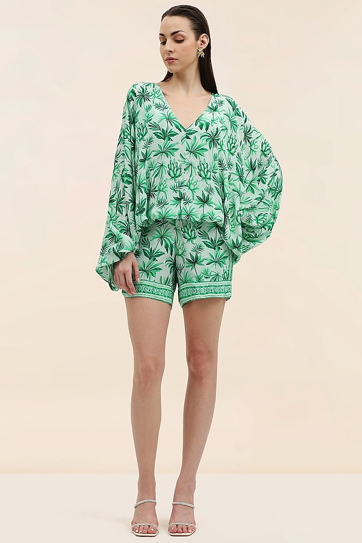 Sage Green Crepe Floral Printed Co-Ord Set by TANGERINE at Pernia's Pop Up Shop
