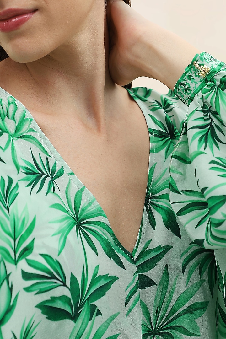 Sage Green Crepe Floral Printed Co-Ord Set by TANGERINE at Pernia's Pop Up Shop