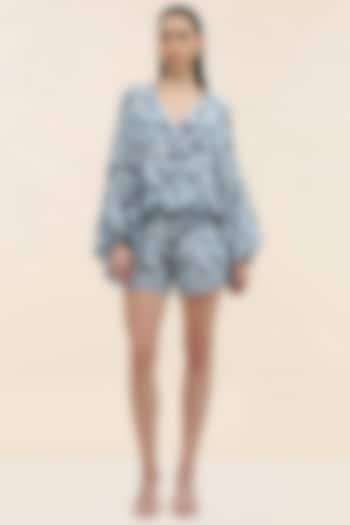 Blue Crepe Floral Printed Co-Ord Set by TANGERINE at Pernia's Pop Up Shop