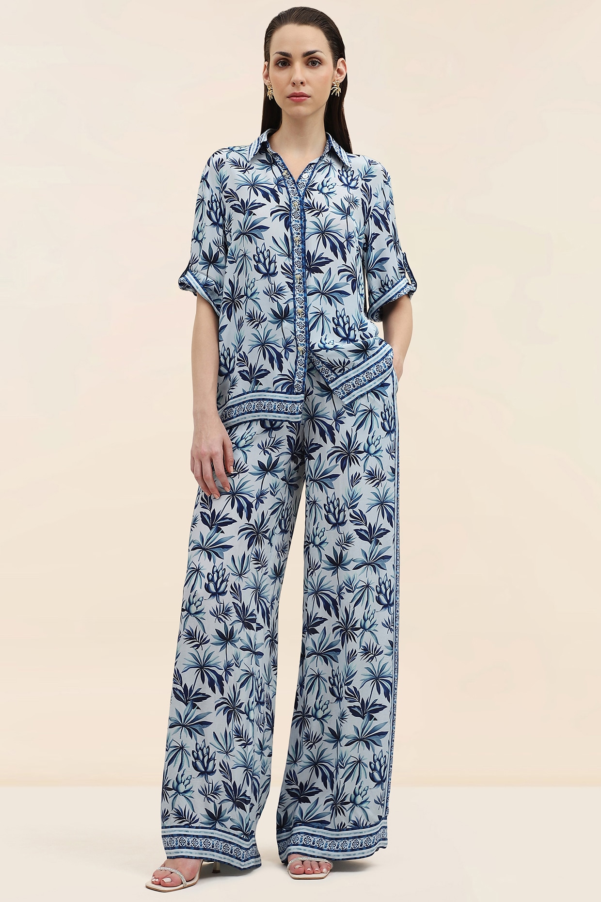 TANGERINE Blue Crepe Floral Print Co-Ord Set