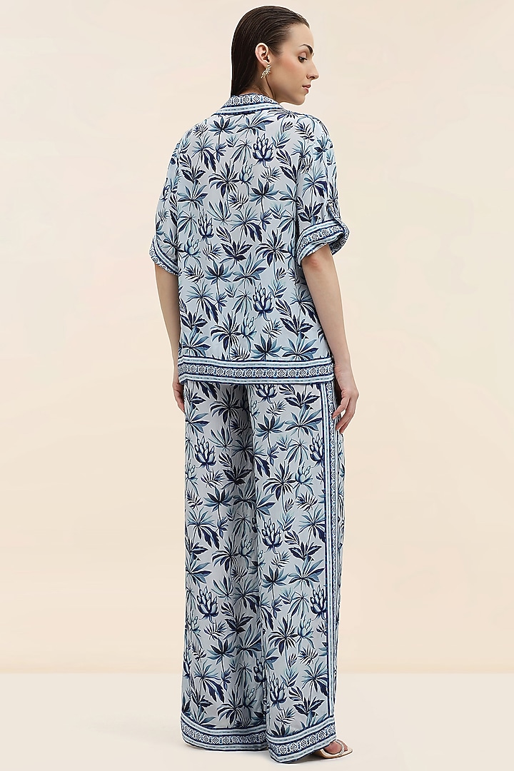 Blue Crepe Floral Print Co-Ord Set by TANGERINE at Pernia's Pop Up Shop