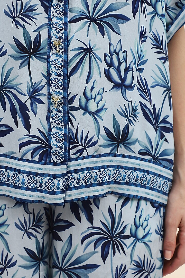 Blue Crepe Floral Print Co-Ord Set by TANGERINE at Pernia's Pop Up Shop