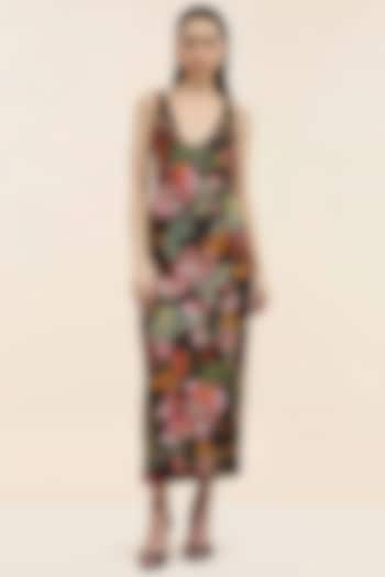 Onyx Black Double Georgette Sequins Embellished Midi Party Wear Dress by TANGERINE at Pernia's Pop Up Shop