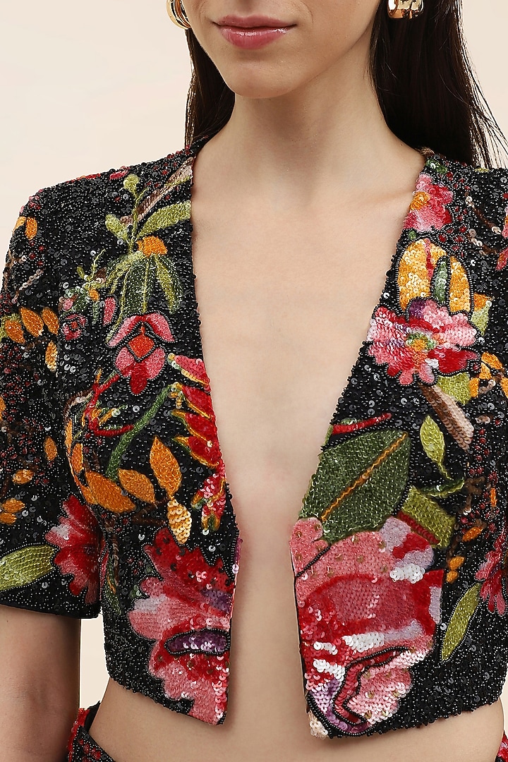 Onyx Double Georgette Floral Embellished Co-Ord Set by TANGERINE at Pernia's Pop Up Shop