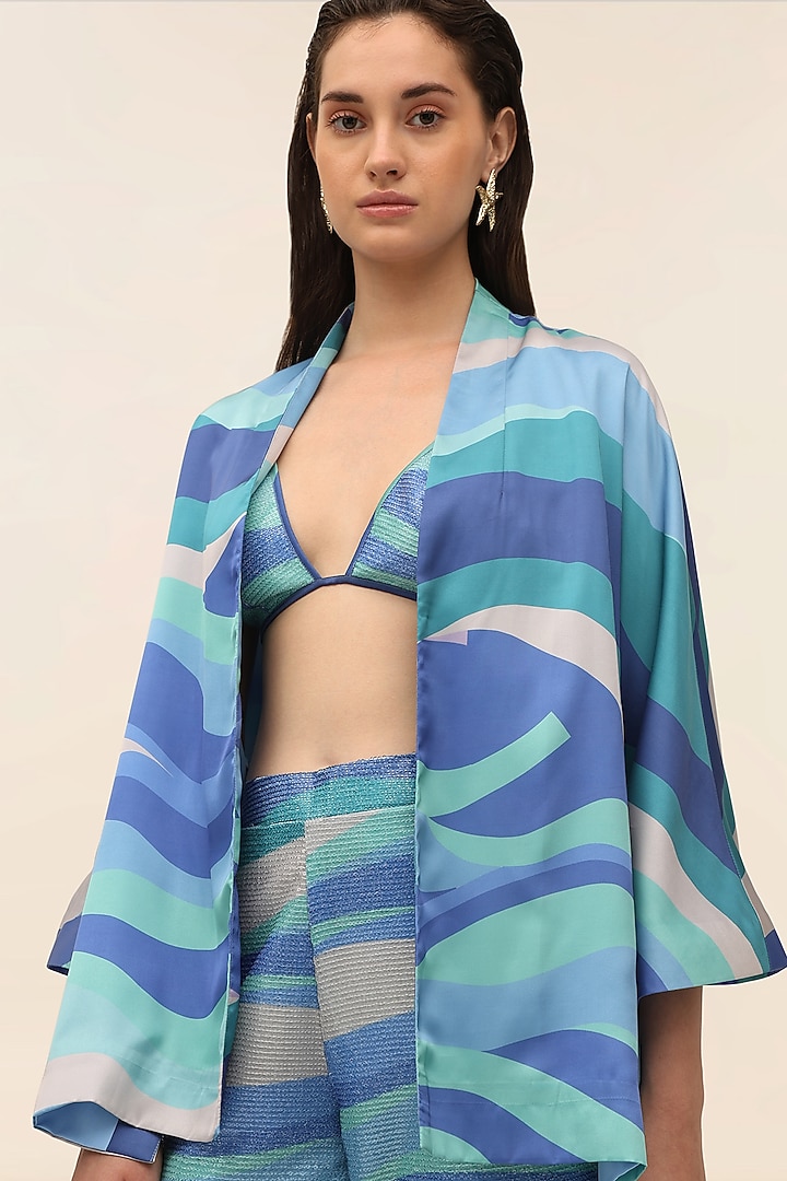 Seafoam Blue Satin Jacket by Taangerine Tiger at Pernia's Pop Up Shop