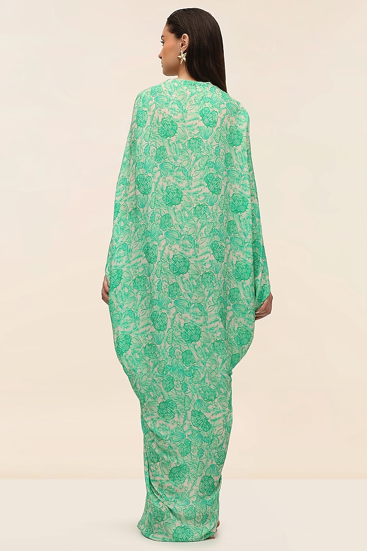 Green Crepe Pleated Kaftan Dress by Taangerine Tiger at Pernia's Pop Up Shop