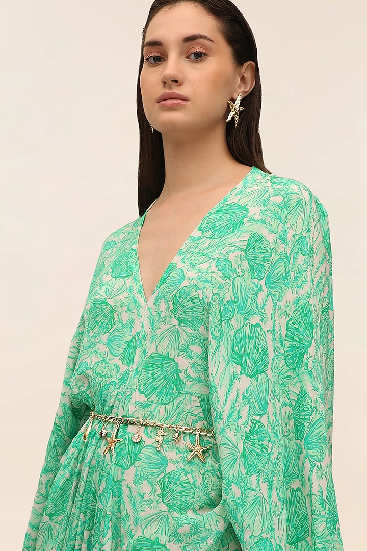 Green Crepe Pleated Kaftan Dress by Taangerine Tiger at Pernia's Pop Up Shop