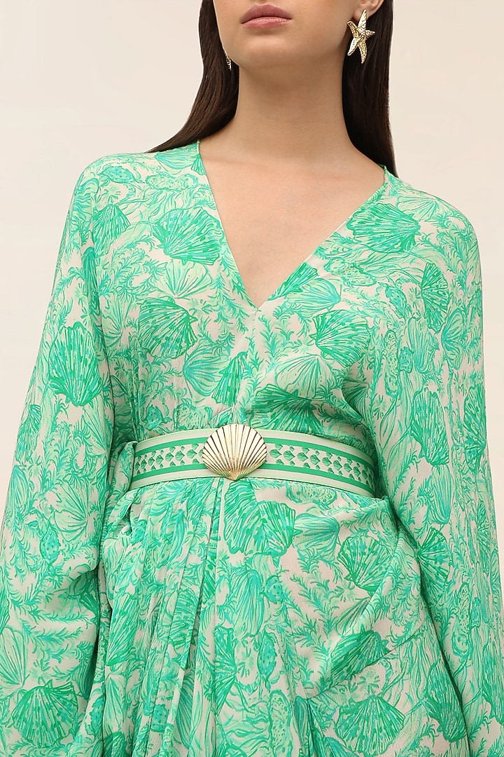 Green Crepe Pleated Kaftan Dress by Taangerine Tiger at Pernia's Pop Up Shop
