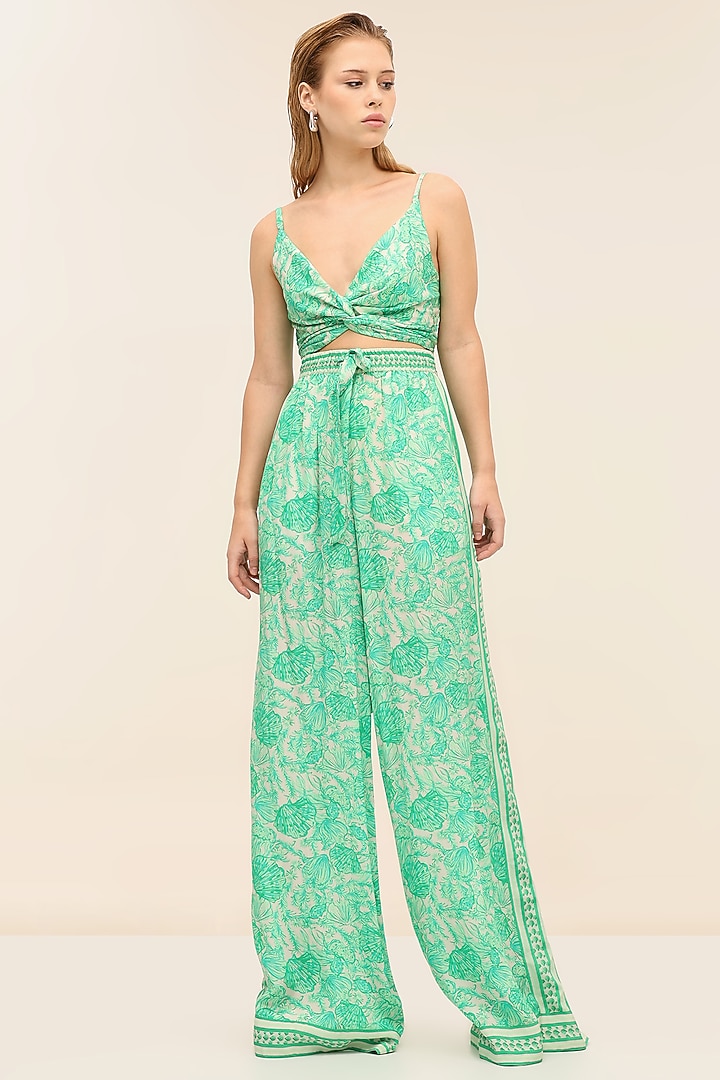 Green Crepe Co-Ord Set by Taangerine Tiger at Pernia's Pop Up Shop