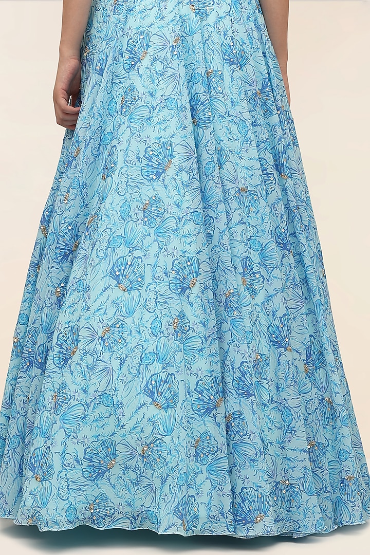 Blue Georgette Printed Wedding Lehenga Set by Taangerine Tiger at Pernia's Pop Up Shop