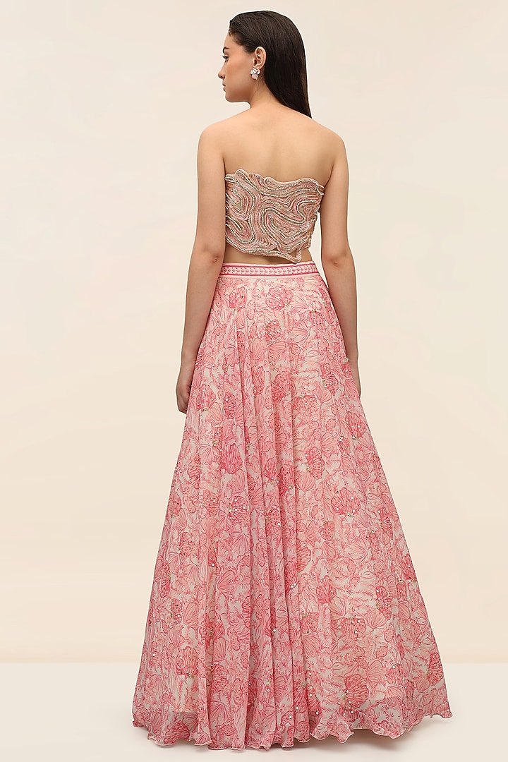 Coral Georgette Printed Wedding Lehenga Set by Taangerine Tiger at Pernia's Pop Up Shop