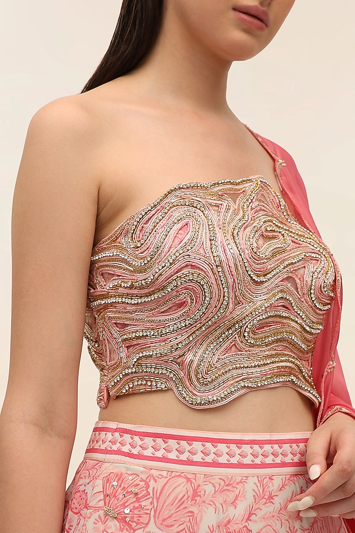 Coral Georgette Printed Wedding Lehenga Set by Taangerine Tiger at Pernia's Pop Up Shop