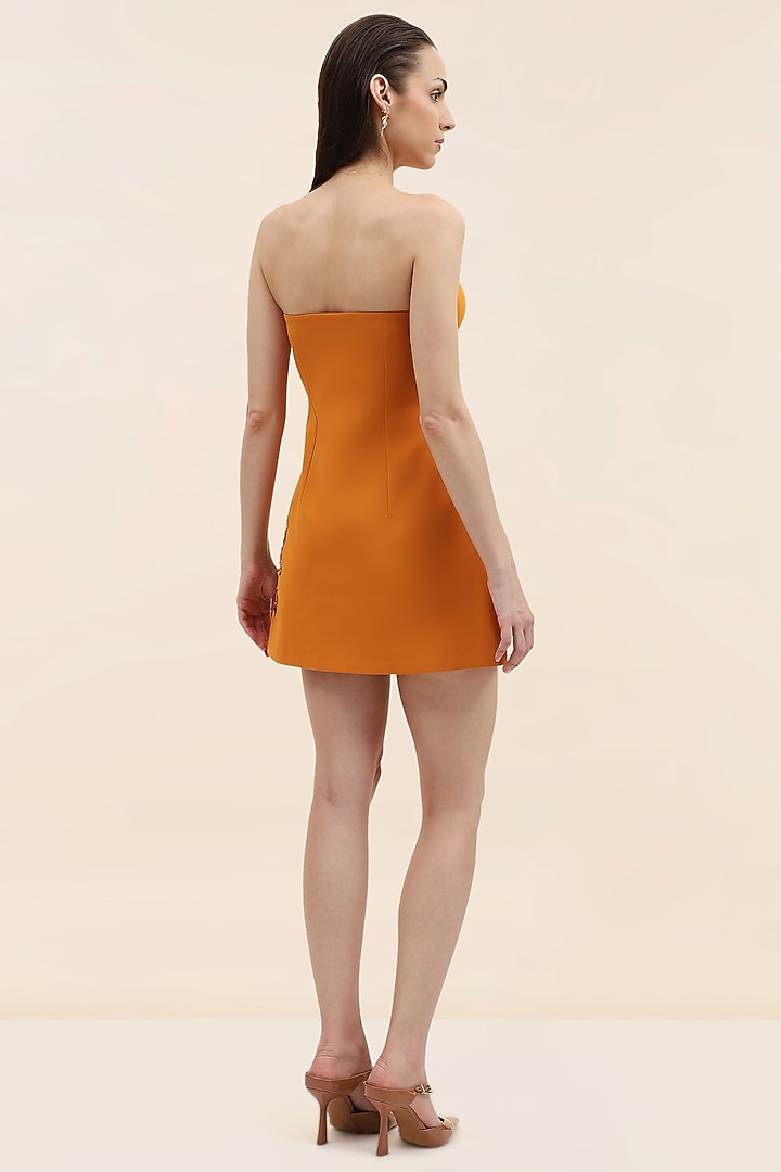 Sunset Yellow Banana Crepe Hand Embroidered Mini Vacation Dress by Taangerine Tiger at Pernia's Pop Up Shop