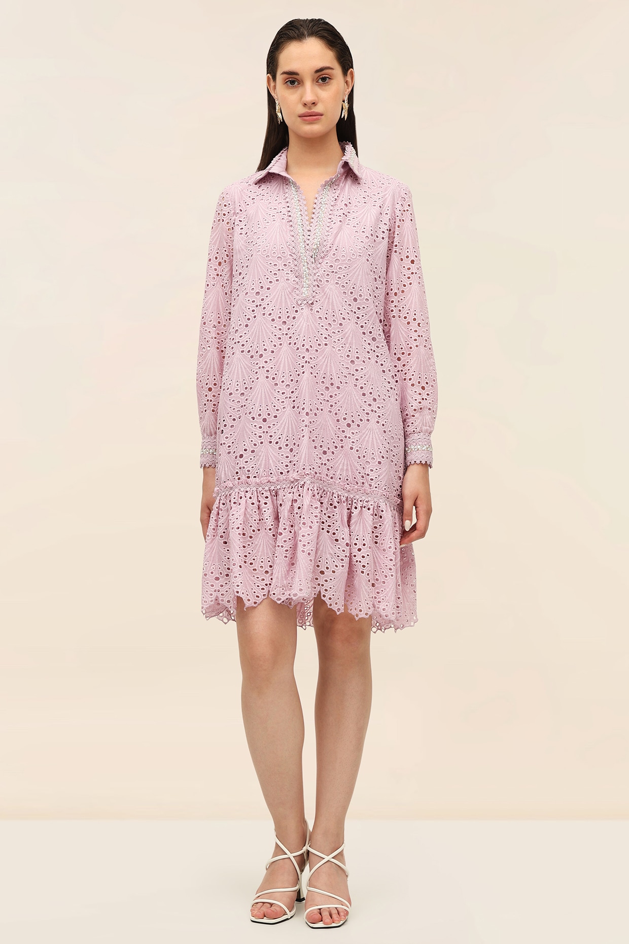 TANGERINE Amethyst Schiffli Hand Embroidered Mini Dress