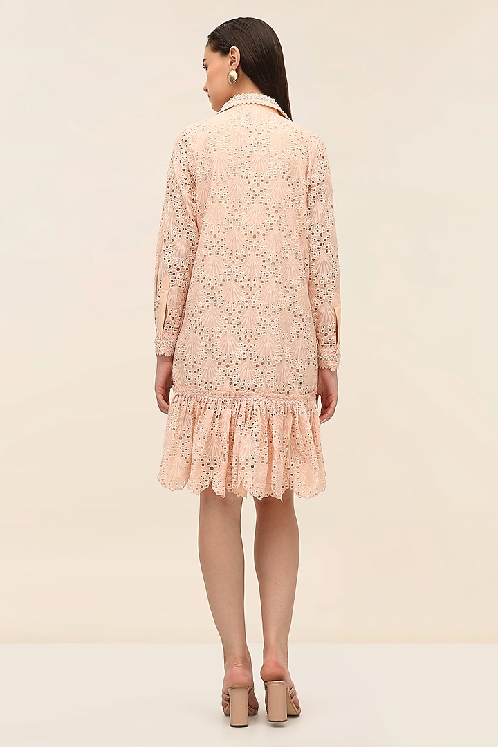 Coral Schiffli Hand Embroidered Mini Vacation Dress by TANGERINE at Pernia's Pop Up Shop