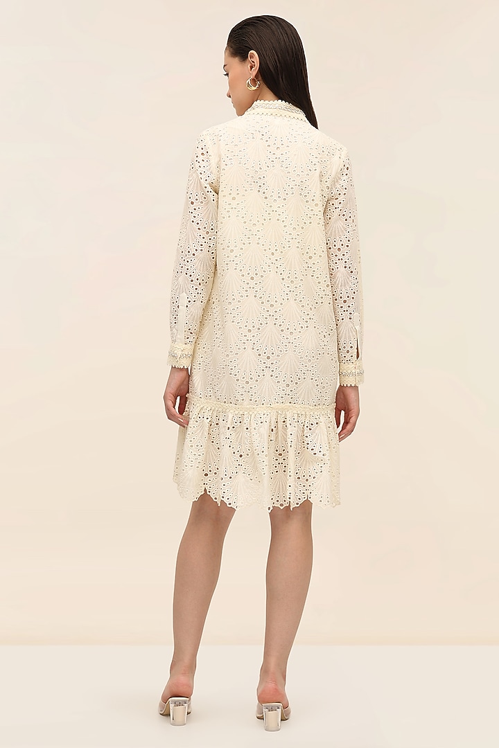 Ivory Schiffli Hand-Embroidered Mini Vacation Dress by TANGERINE at Pernia's Pop Up Shop