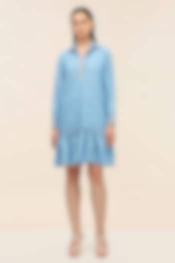Ocean Blue Schiffli Hand-Embroidered Mini Vacation Dress by TANGERINE at Pernia's Pop Up Shop