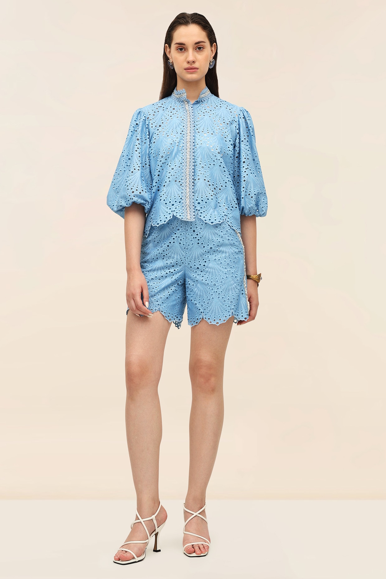 TANGERINE Ocean Blue Schiffli Printed Co-Ord Set