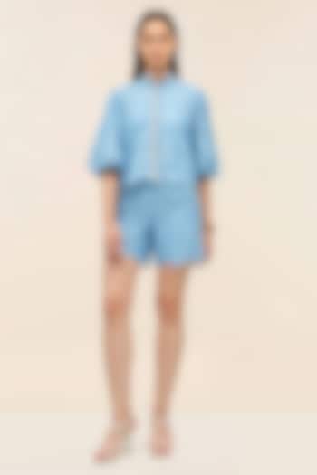 Ocean Blue Schiffli Printed Co-Ord Set by TANGERINE at Pernia's Pop Up Shop